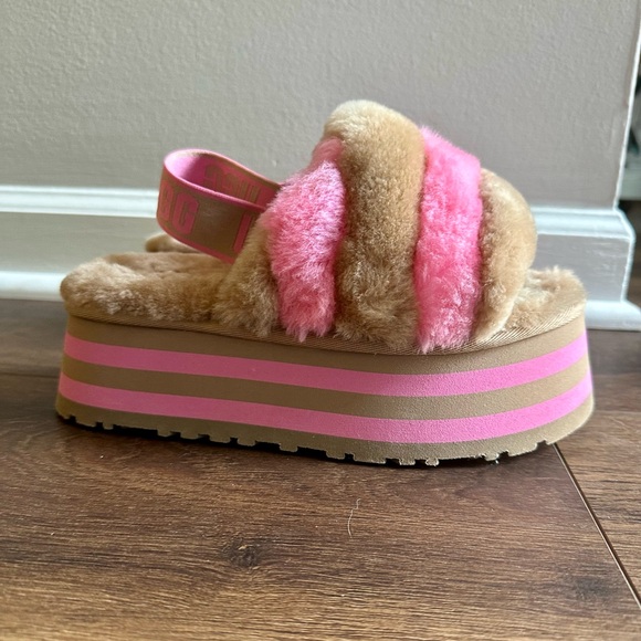 UGG DISCO SLIDE CHESTNUT PINK ROSE COMBO SLIPPERS SIZE 6 WOMEN’S - Picture 3 of 10